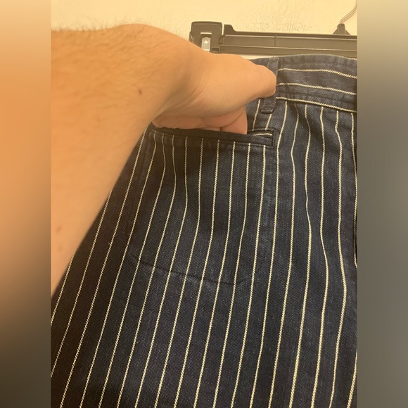 Vintage Ralph Lauren linen blend blue pinstripe wide leg trouser pant 8 women’s - Picture 6 of 8